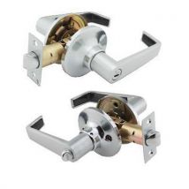 Touchpoint hotel door lever set bathroom satin chrome