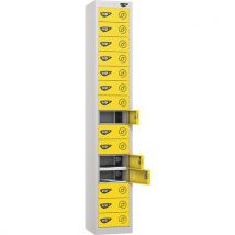 Silver/yellow powered tablet locker - 15 doors - 3-pin plug