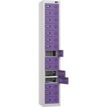 Silver/violet powered tablet locker - 15 doors - 3-pin plug
