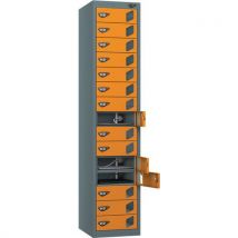 Grey/orange laptop locker - 15 vision doors - 3-pin plug