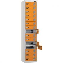 Silver/orange laptop locker - 15 vision doors - 3-pin plug
