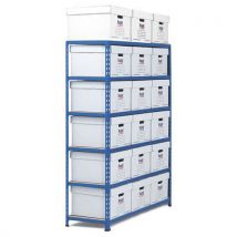 Blue/Orange Medium Duty Shelving with 18 White Archive Boxes by Rapid