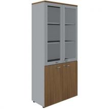 Tall cabinet with glass doors height 200 cm walnut
