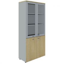 Tall cabinet with glass doors height 200 cm light oak