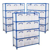 3 x really useful blue bay 1600mmhx1220wx455d 12 clear boxes