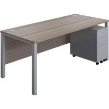 Grey oak/silver goal post 1800x800 desk - slim 3-drawer unit