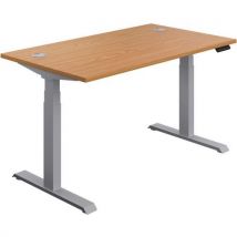 Oak/silver electric sit/stand home/office desk - 1800x800mm