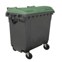 4-wheel container - 770 l - grey body with green lid - mobil plastic