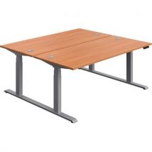 Beech/silver electronic sit/stand double desks - 1800x800mm