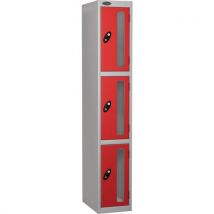 Red 3 door flat top vision panel locker hxwxd 1780x305x305mm