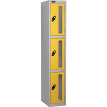 Yellow 3 door flat top vision panel locker 1780x305x305mm
