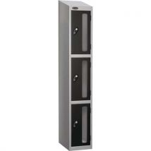 Black 3 door sloping top vision panel locker 1930x305x305mm