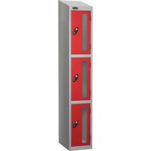 Red 3 door sloping top vision panel locker 1930x305x305mm
