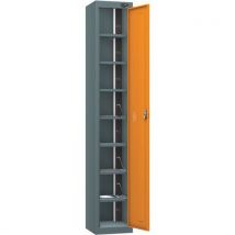 Grey/orange 1 door 10 tier powered tablet locker - 2 usbs