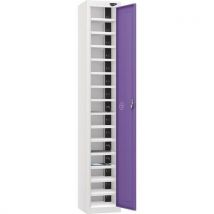 White/violet 1 door 15 tier powered tablet locker - 2 usbs