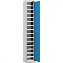 Silver/dark blue 1 door 15 tier tablet locker - 3-pin plug