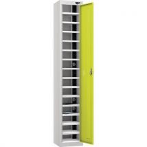 Silver/lime 1 door 15 tier powered tablet locker -3-pin plug