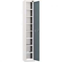 White/grey 1 door 8 tier powered tablet locker - 2 usbs