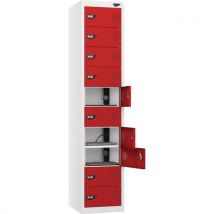 White/red powered laptop locker - 10 doors - 3-pin plug