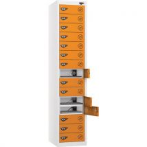 White/orange powered laptop locker - 15 doors - 3-pin plug