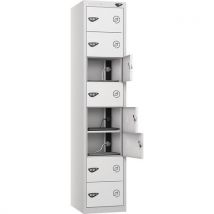 Silver/white powered laptop locker - 8 doors - 3-pin plug