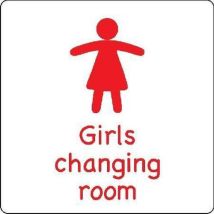 Red rigid plastic girls changing room sign. 150x150mm