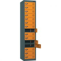Grey/orange powered office laptop locker - 15 doors - 2 usbs