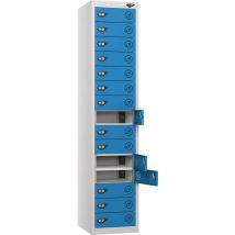 Silver/dark blue powered laptop locker - 15 doors - 2 usbs