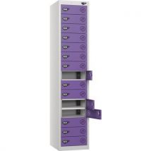 Silver/violet powered office laptop locker - 15 doors -2 usb