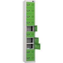 Silver/green powered tablet locker - 10 doors - 2 usbs