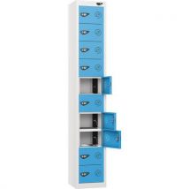 White/blue powered tablet locker - 10 doors - 2 usbs