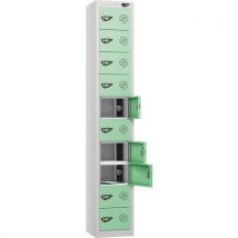 Silver/mint powered tablet locker - 10 doors - 3-pin plug