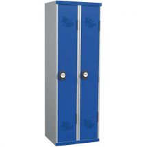 Clean industry one-piece locker on base 2 columns w600 x h1800 x d500 keypad lock grey/blue