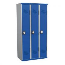 Clean industry one-piece locker on base 3 columns w900 x h1800 x d500 keypad lock grey/blue