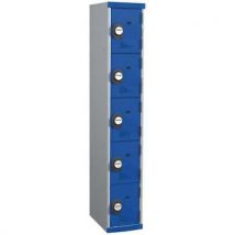 Single-piece locker with 1 column of 5 compartments h1800 x w300 x d500 keypad lock grey/blue