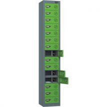 Grey/green powered tablet locker - 15 doors - 2 usbs
