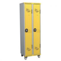 One-piece clean industry locker on feet 2 columns w600xh1915xd500 with padlock grey/yellow