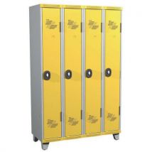 One-piece clean industry locker on feet 4 columns w1200xh1915xd500 with padlock grey/yellow