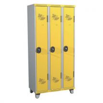 One-piece clean industry locker on feet 3 columns w900xh1915xd500 with key lock grey/yellow
