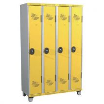 One-piece clean industry locker on feet 4 columns w1200xh1915xd500 with key lock grey/yellow