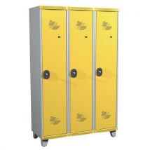 Dirty industry one-piece locker on feet 3 columns w1200 x h1925 x d500 lockable with key grey/yellow