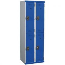 Single-piece locker with 2 columns of 2 compartments h1800 x w600 x d500 key lock light grey/blue