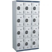 Monobloc locker with 3 columns of 4 compartments h1800xw900xd500 key lock light grey