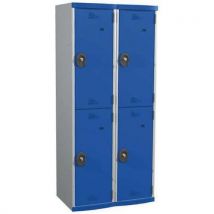 Single-piece locker with 2 columns of 2 compartments h1800 x w800 x d500 key lock light grey/blue