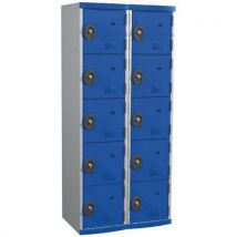 Single-piece locker with 2 columns of 5 compartments h1800 x w800 x d500 key lock light grey/blue