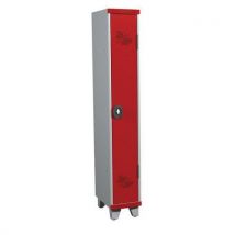 One-piece clean industry locker on feet 1 column w300xh1915xd500 with padlock grey/red