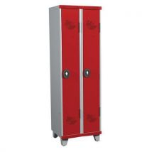 One-piece clean industry locker on feet 2 columns w600xh1915xd500 with padlock grey/red