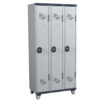 One-piece clean industry locker on feet 3 columns w900xh1915xd500 with key lock light grey
