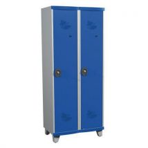 Dirty industry one-piece locker on feet 2 columns w800 x h1925 x d500 lockable with key grey/blue