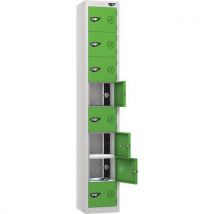 Silver/green powered tablet locker - 8 doors - 3-pin plug